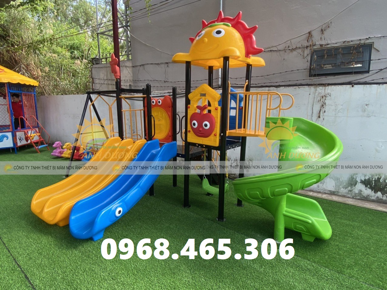 Bộ cầu trượt liên hoàn trẻ em, cầu trượt xích đu mầm non