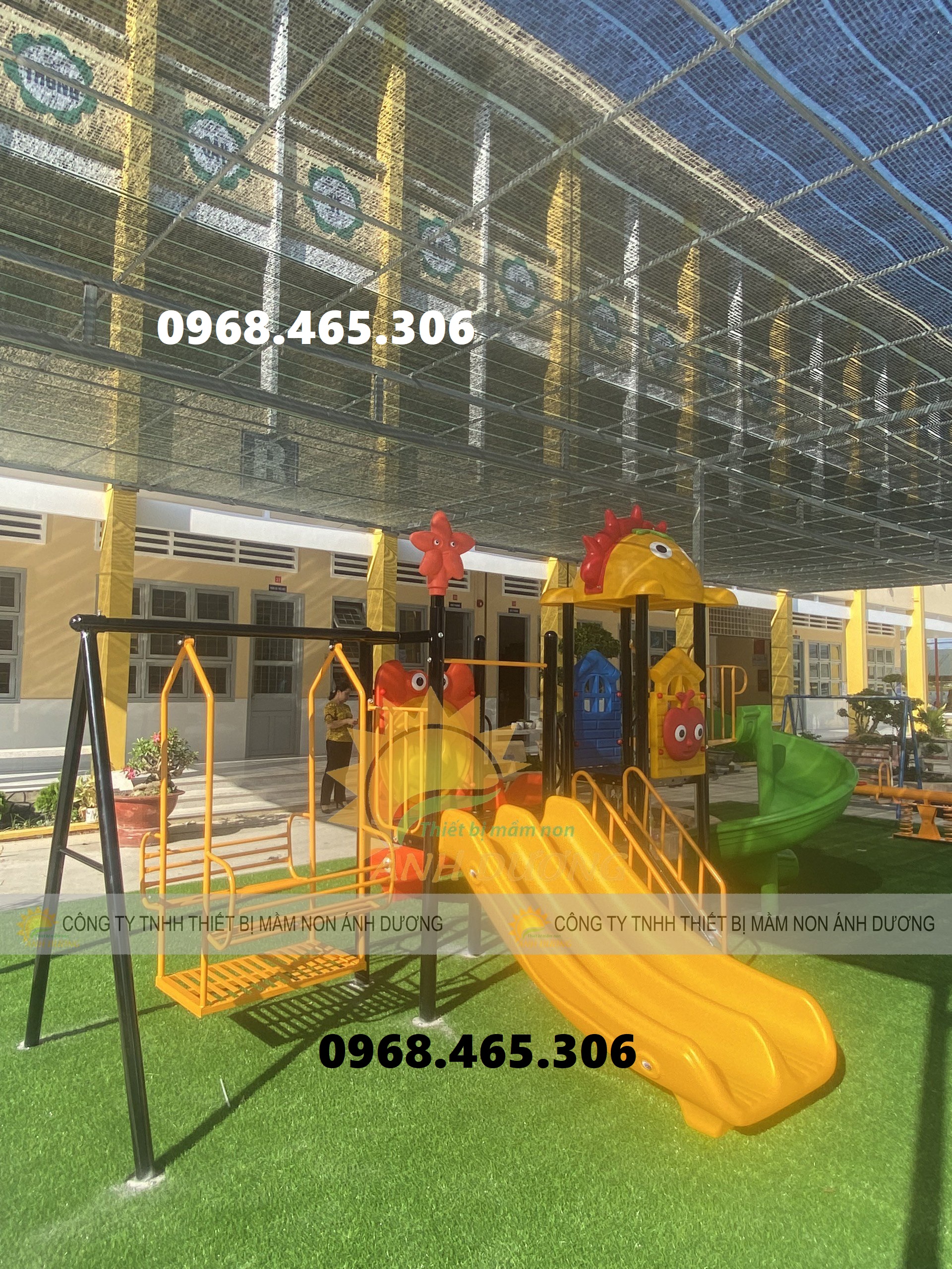 Bộ cầu trượt liên hoàn trẻ em, cầu trượt xích đu mầm non