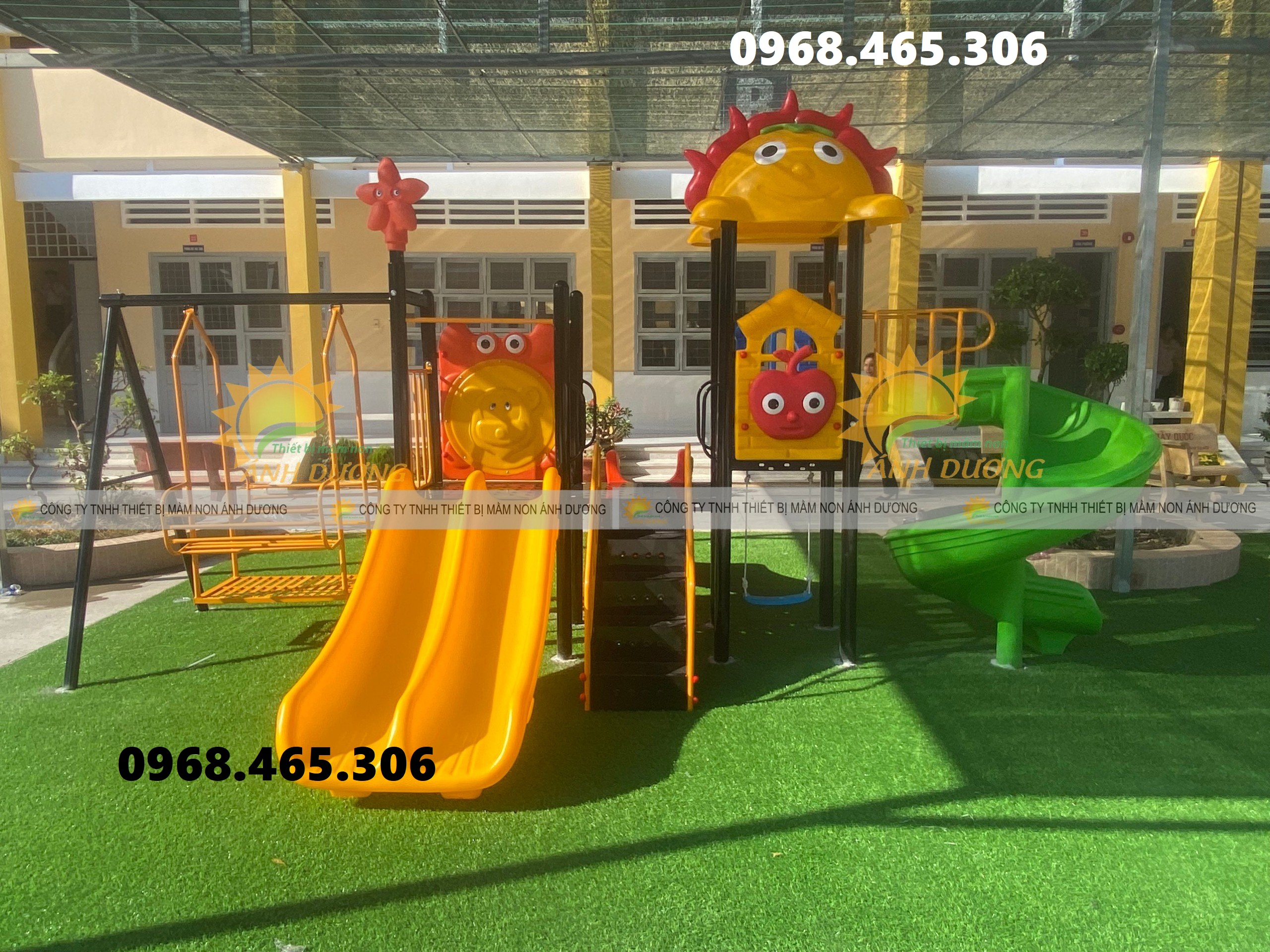 Bộ cầu trượt liên hoàn trẻ em, cầu trượt xích đu mầm non