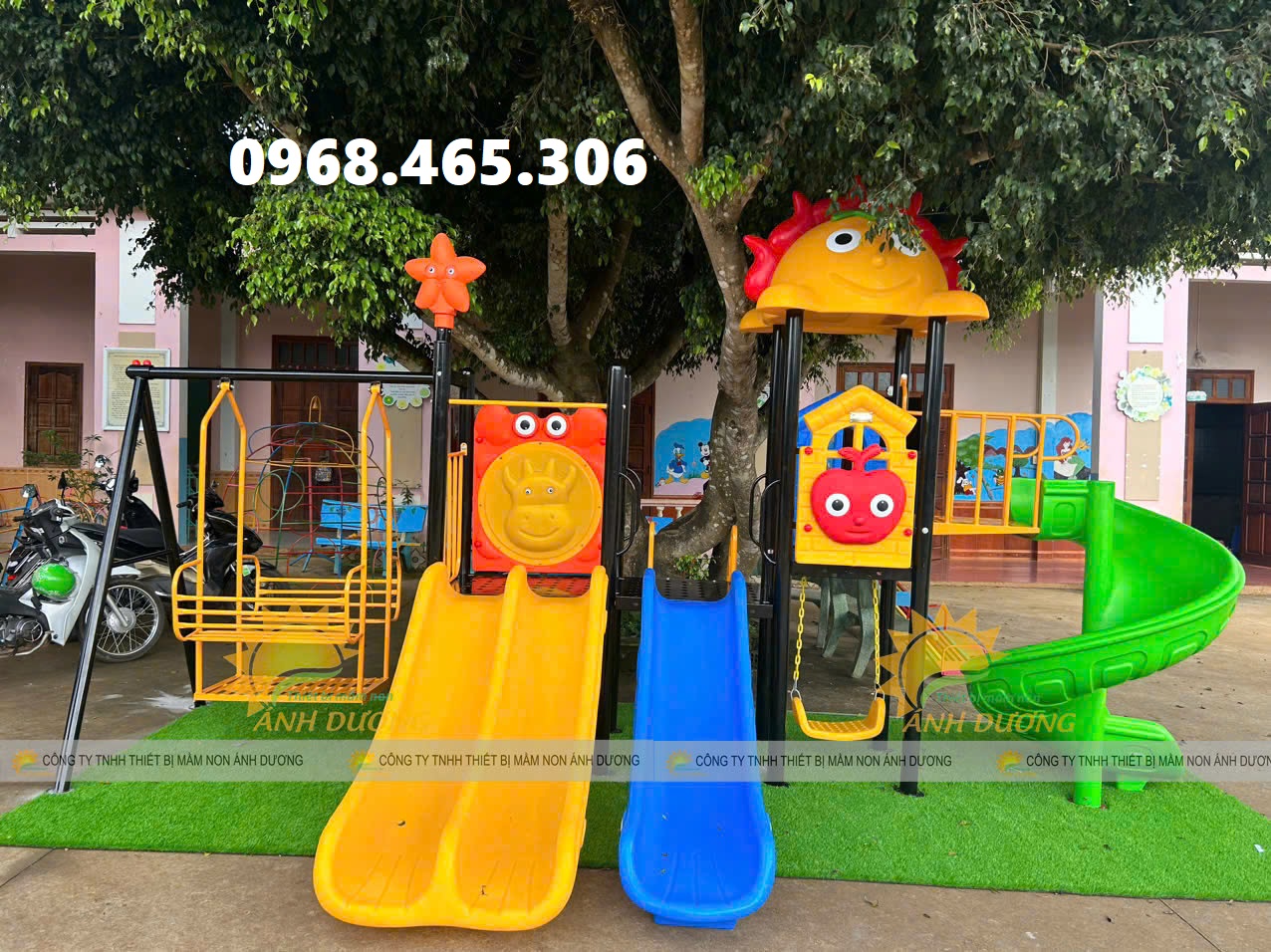 Bộ cầu trượt liên hoàn trẻ em, cầu trượt xích đu mầm non