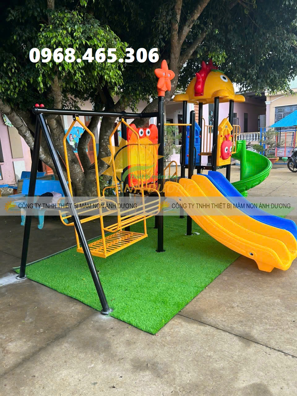 Bộ cầu trượt liên hoàn trẻ em, cầu trượt xích đu mầm non