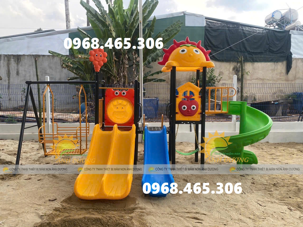 Bộ cầu trượt liên hoàn trẻ em, cầu trượt xích đu mầm non