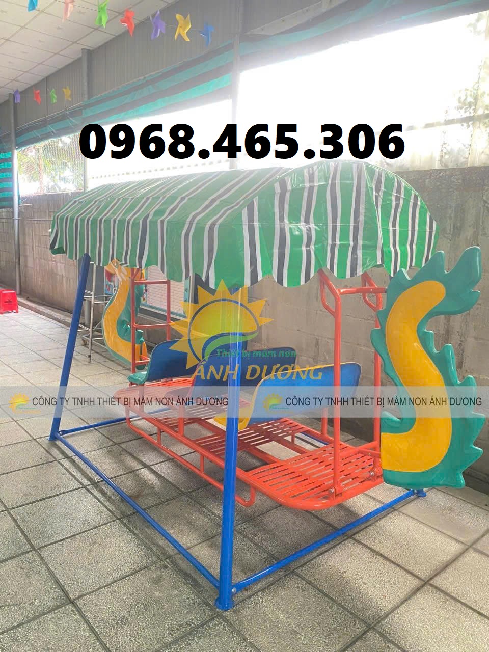 Xích đu thuyền rồng mầm non, xích đu thuyền rồng có mái che