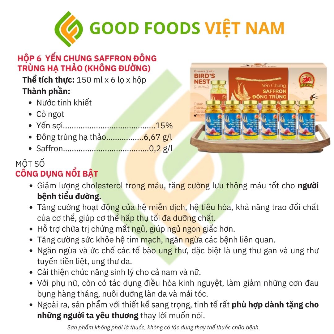 MUA 5 TẶNG 1 Yến chưng Saffron Đông Trùng Hạ Thảo Không Đường tại PN