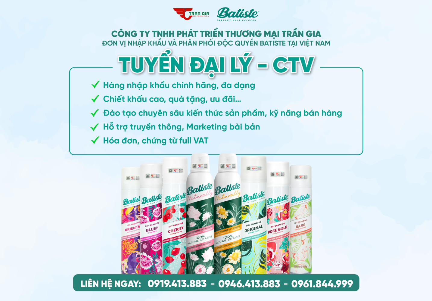 TUYỂN NPP BATISTE - DẦU GỘI KHÔ SỐ 1 THẾ GIỚI