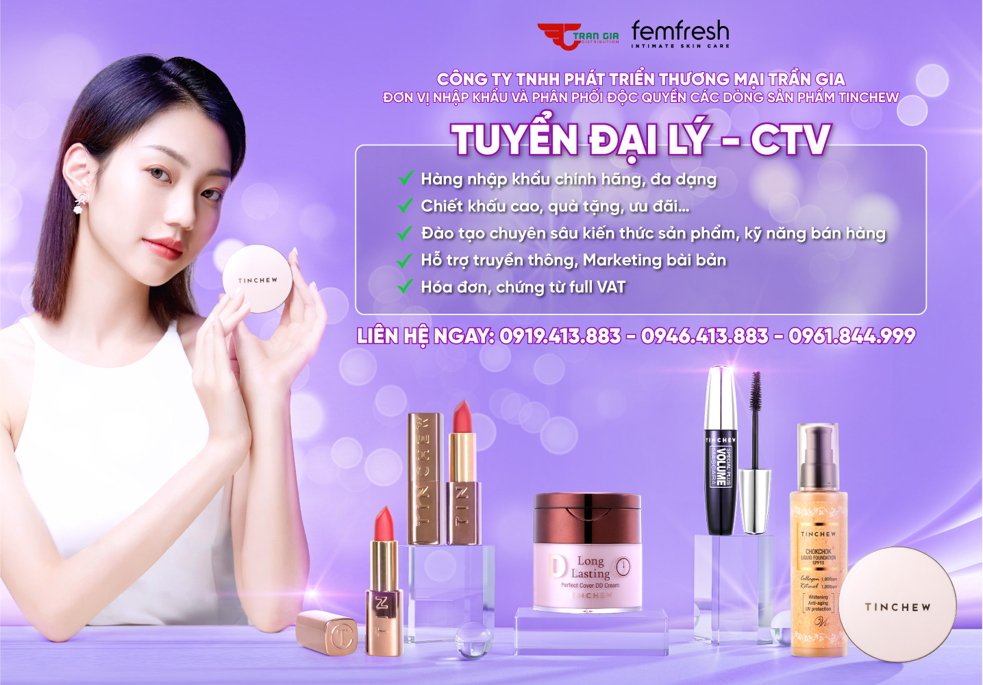 Tuyển NPP mỹ phẩm Tinchew - make up top đầu Hàn Quốc