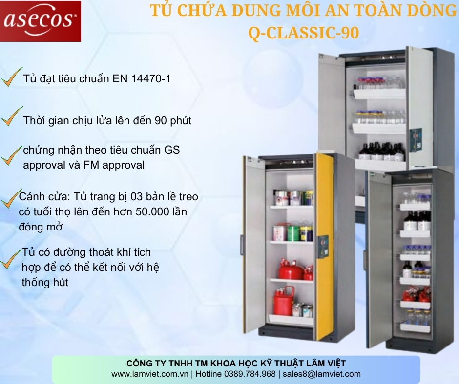 Tủ chưa dung môi an toàn cho phòng thí nghiệm Q-Classic 90