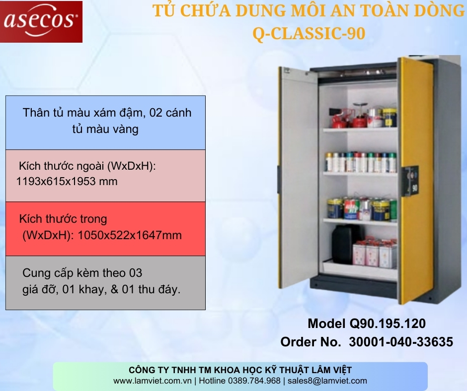 Tủ chưa dung môi an toàn cho phòng thí nghiệm Q-Classic 90