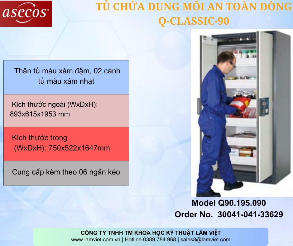 Tủ chưa dung môi an toàn cho phòng thí nghiệm Q-Classic 90