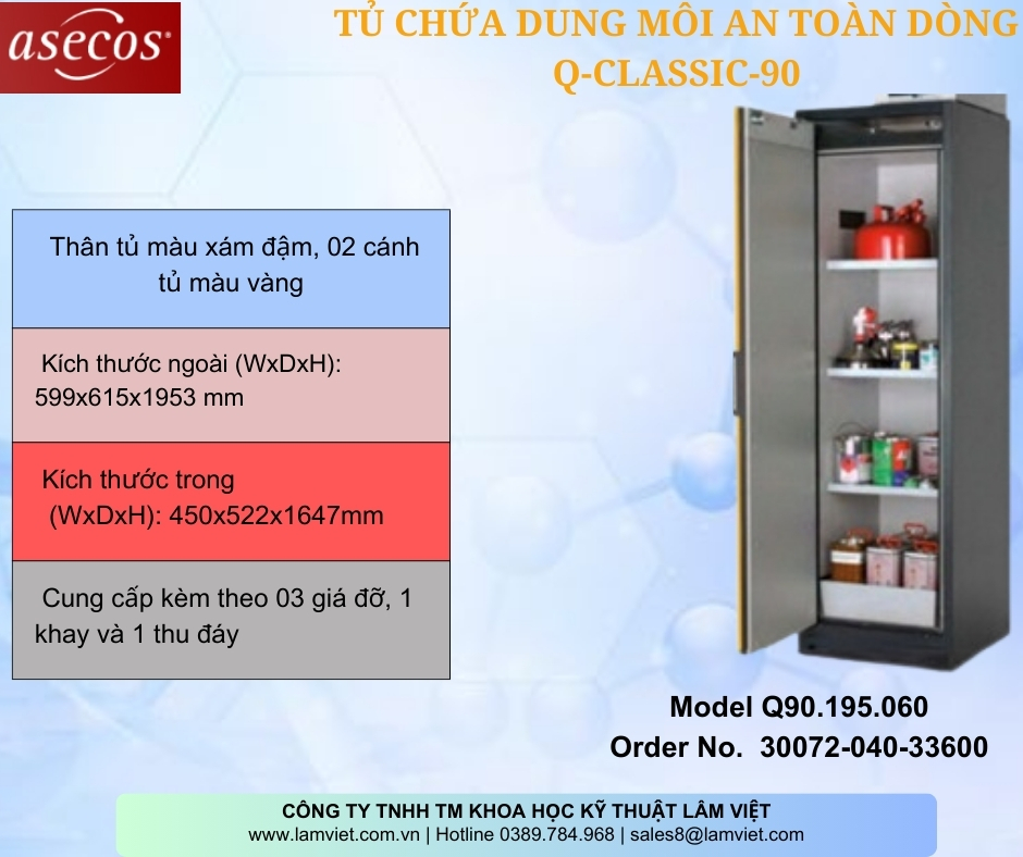 Tủ chưa dung môi an toàn cho phòng thí nghiệm Q-Classic 90