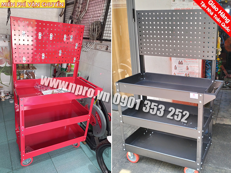 Xe đẩy đựng đồ nghề 4 ngăn kèm bảng treo