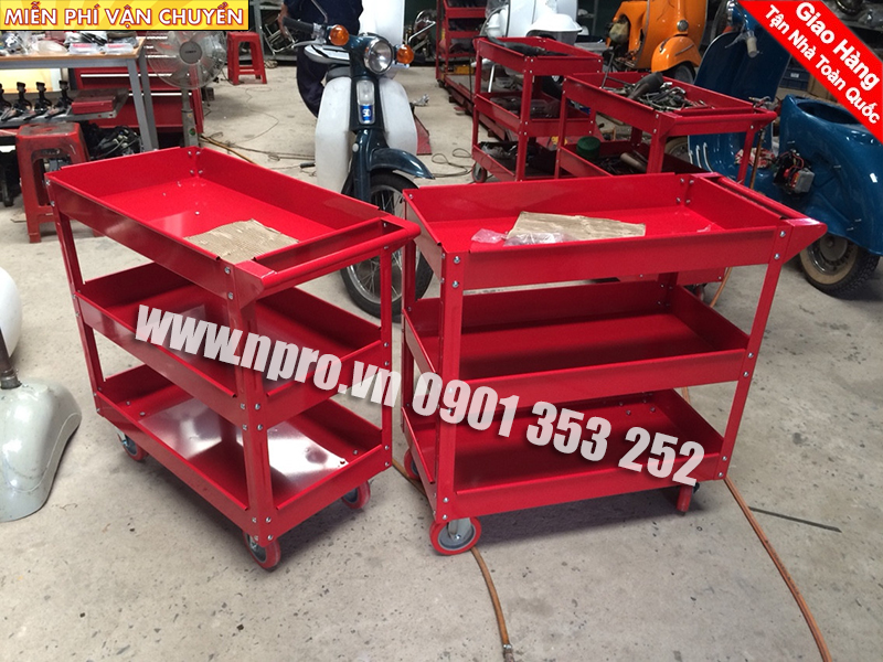 Xe đẩy đựng đồ nghề 4 ngăn kèm bảng treo