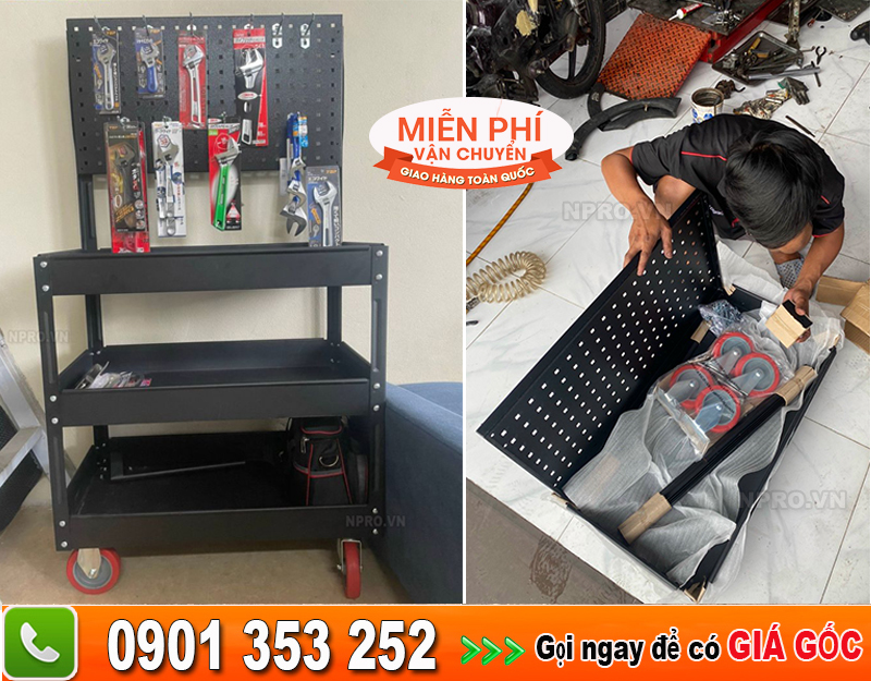 Xe đẩy 3 ngăn đựng dụng cụ thiết bị chuyên dụng