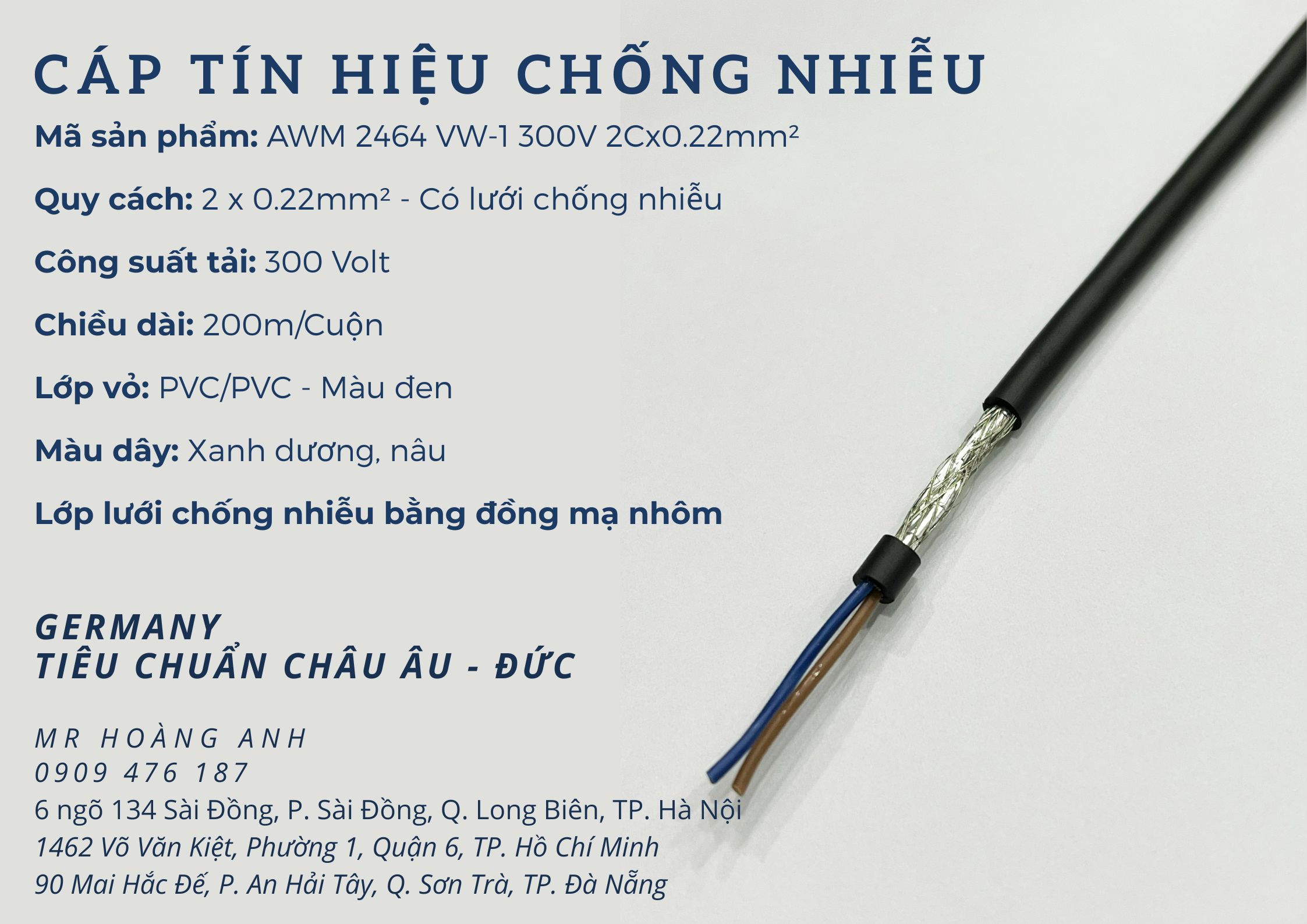 Dây cáp tín hiệu chống nhiễu 2x0.22mm, 4x0.22mm, 6x0.22mm, 8x0.22mm