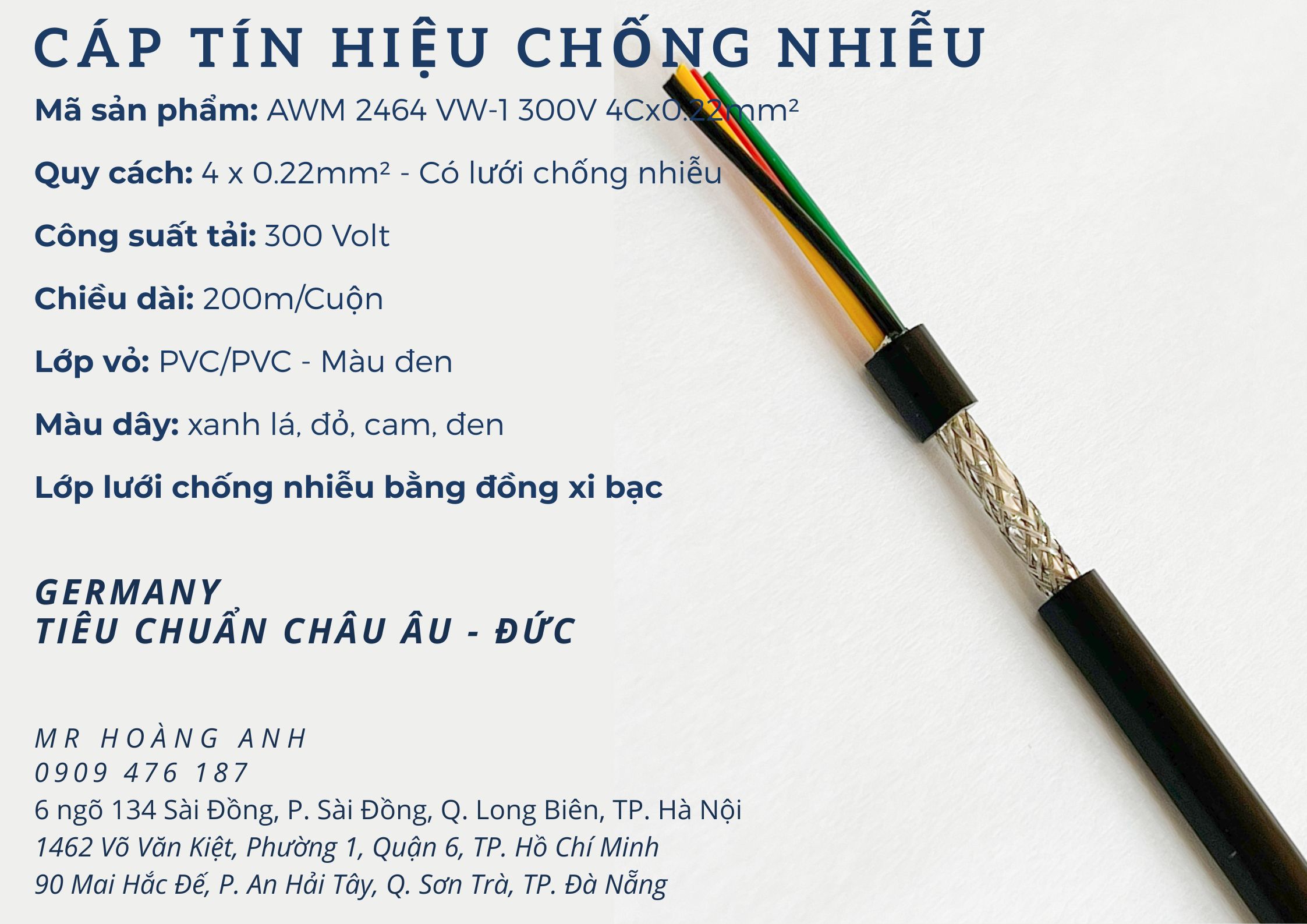 Dây cáp tín hiệu chống nhiễu 2x0.22mm, 4x0.22mm, 6x0.22mm, 8x0.22mm