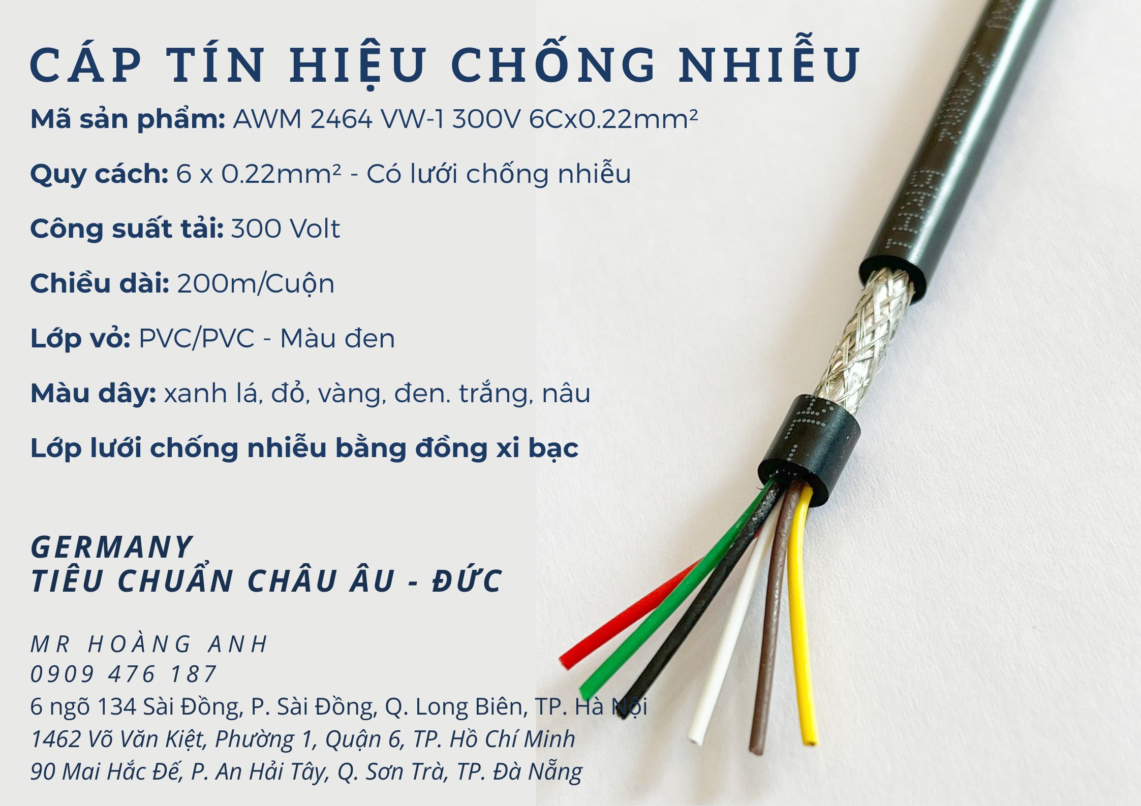 Dây cáp tín hiệu chống nhiễu 2x0.22mm, 4x0.22mm, 6x0.22mm, 8x0.22mm