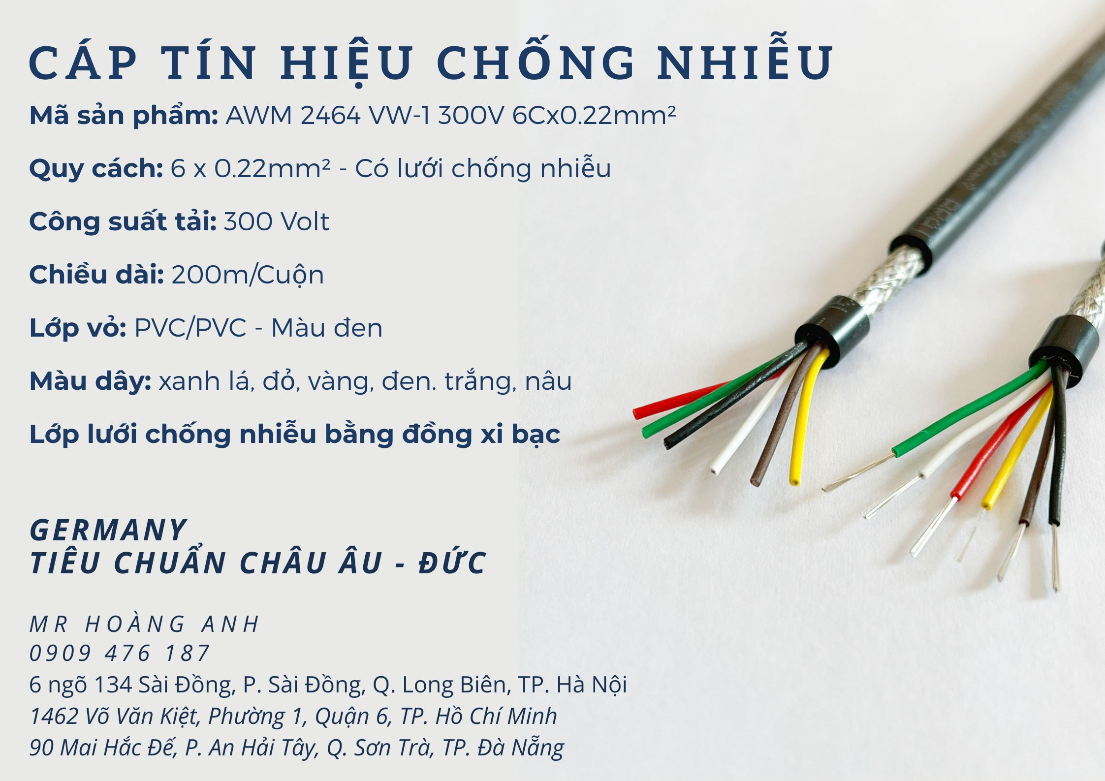 Dây cáp tín hiệu chống nhiễu 2x0.22mm, 4x0.22mm, 6x0.22mm, 8x0.22mm