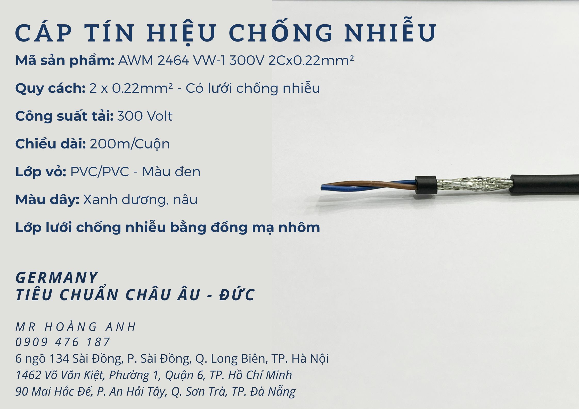 Dây cáp tín hiệu chống nhiễu 2x0.22mm, 4x0.22mm, 6x0.22mm, 8x0.22mm