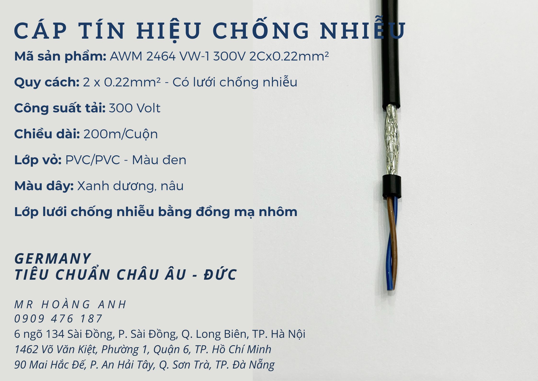 Dây cáp tín hiệu chống nhiễu 2x0.22mm, 4x0.22mm, 6x0.22mm, 8x0.22mm