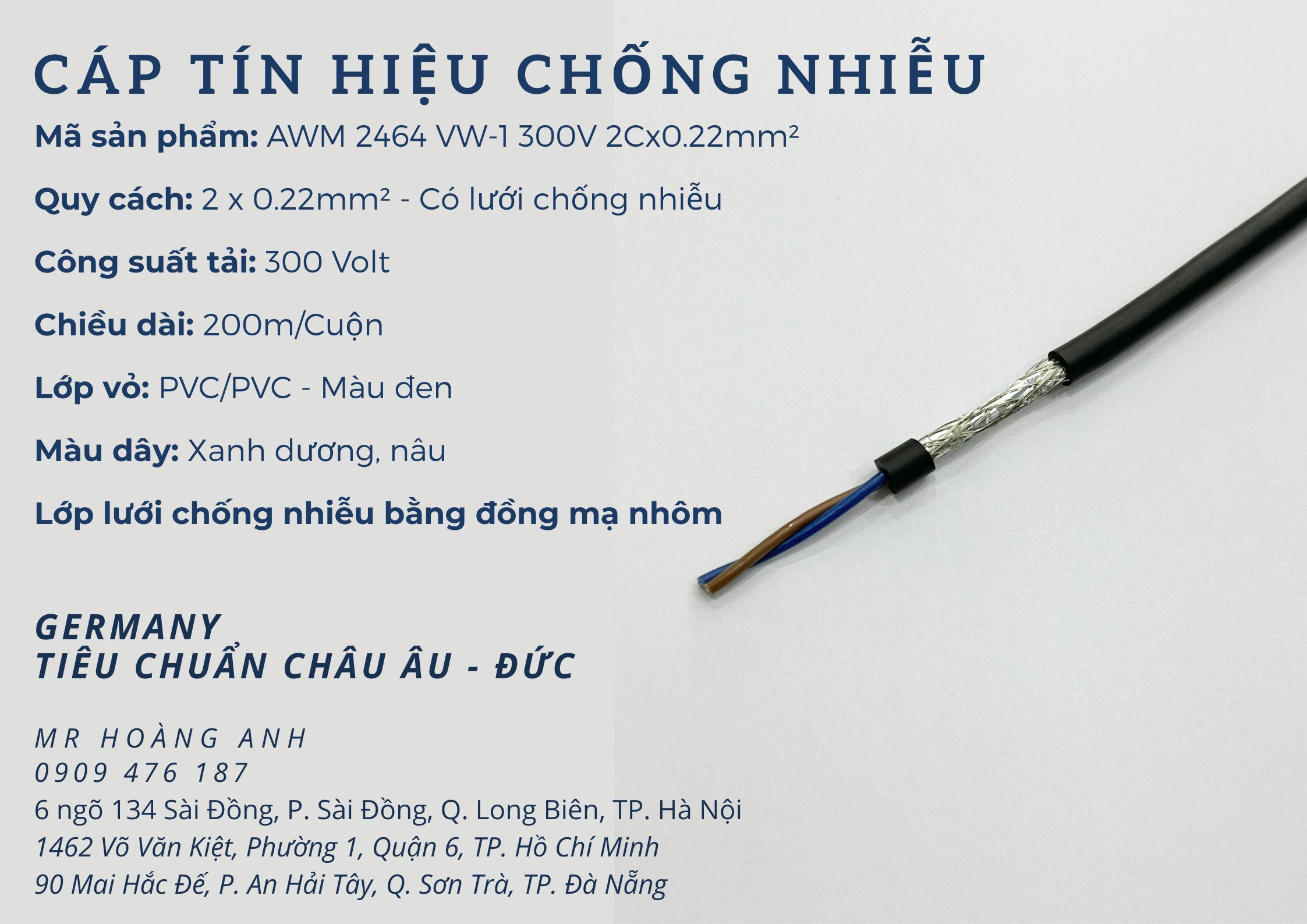 Dây cáp tín hiệu chống nhiễu 2x0.22mm, 4x0.22mm, 6x0.22mm, 8x0.22mm