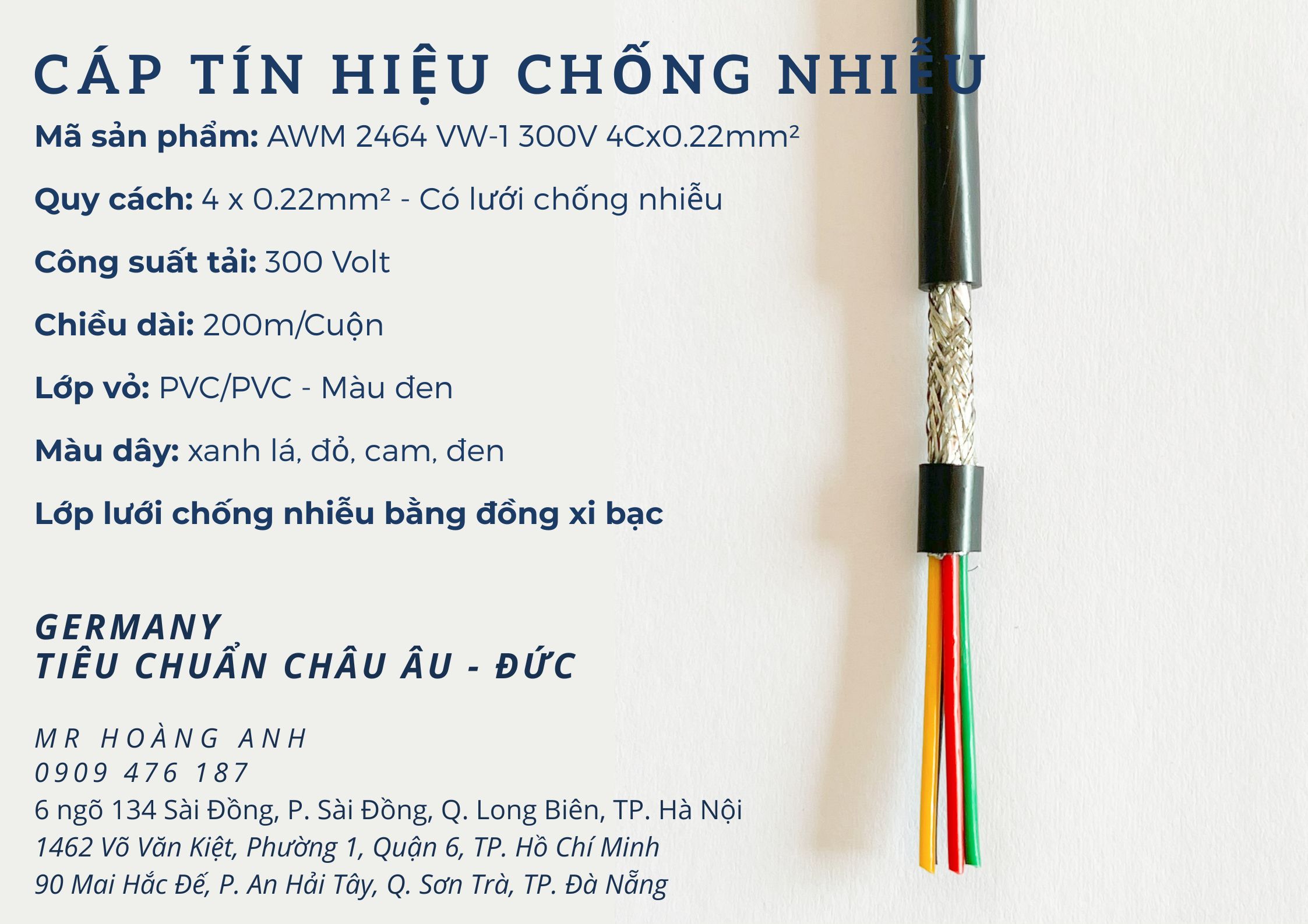 Dây cáp tín hiệu chống nhiễu 2x0.22mm, 4x0.22mm, 6x0.22mm, 8x0.22mm