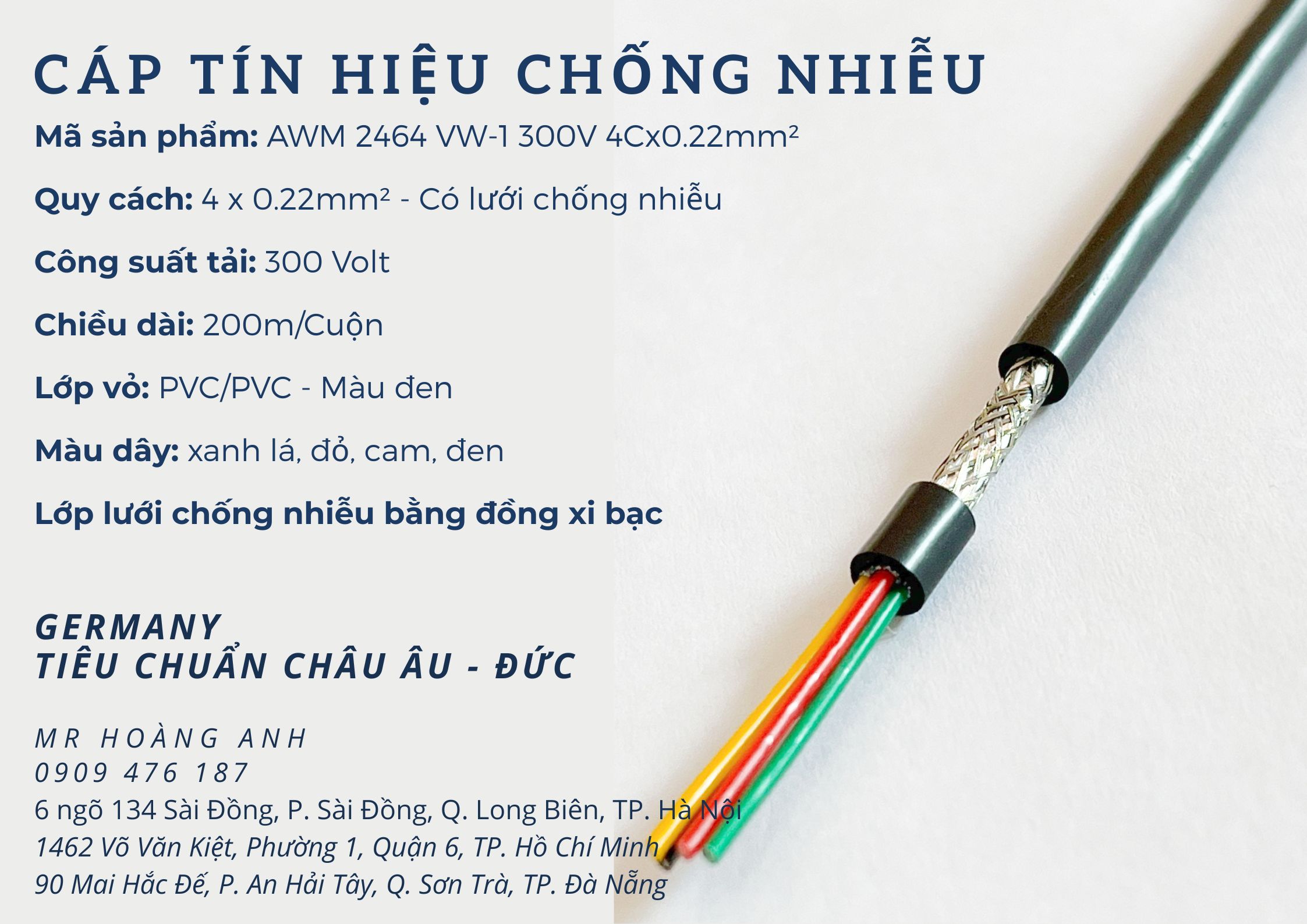 Dây cáp tín hiệu chống nhiễu 2x0.22mm, 4x0.22mm, 6x0.22mm, 8x0.22mm