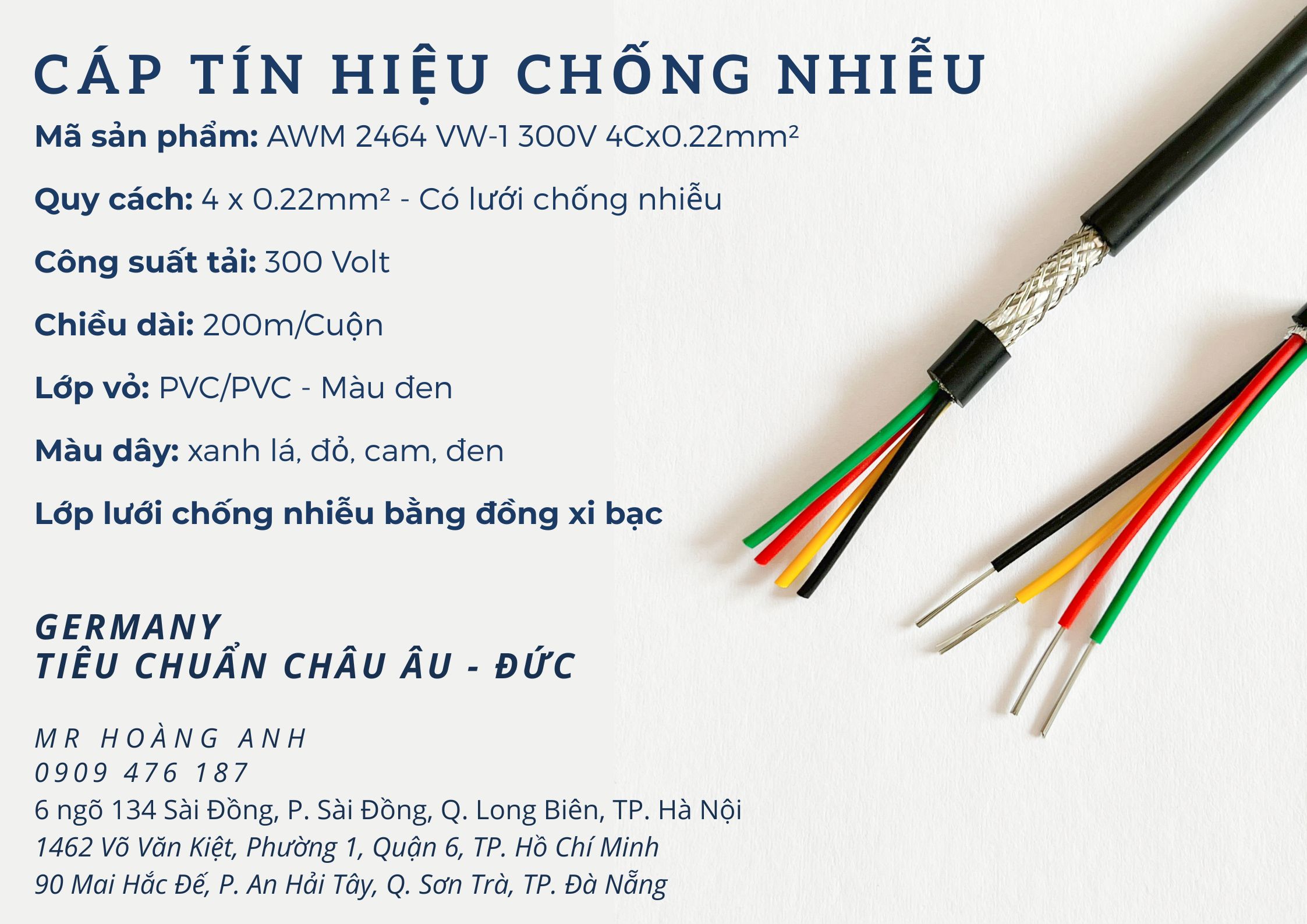 Dây cáp tín hiệu chống nhiễu 2x0.22mm, 4x0.22mm, 6x0.22mm, 8x0.22mm