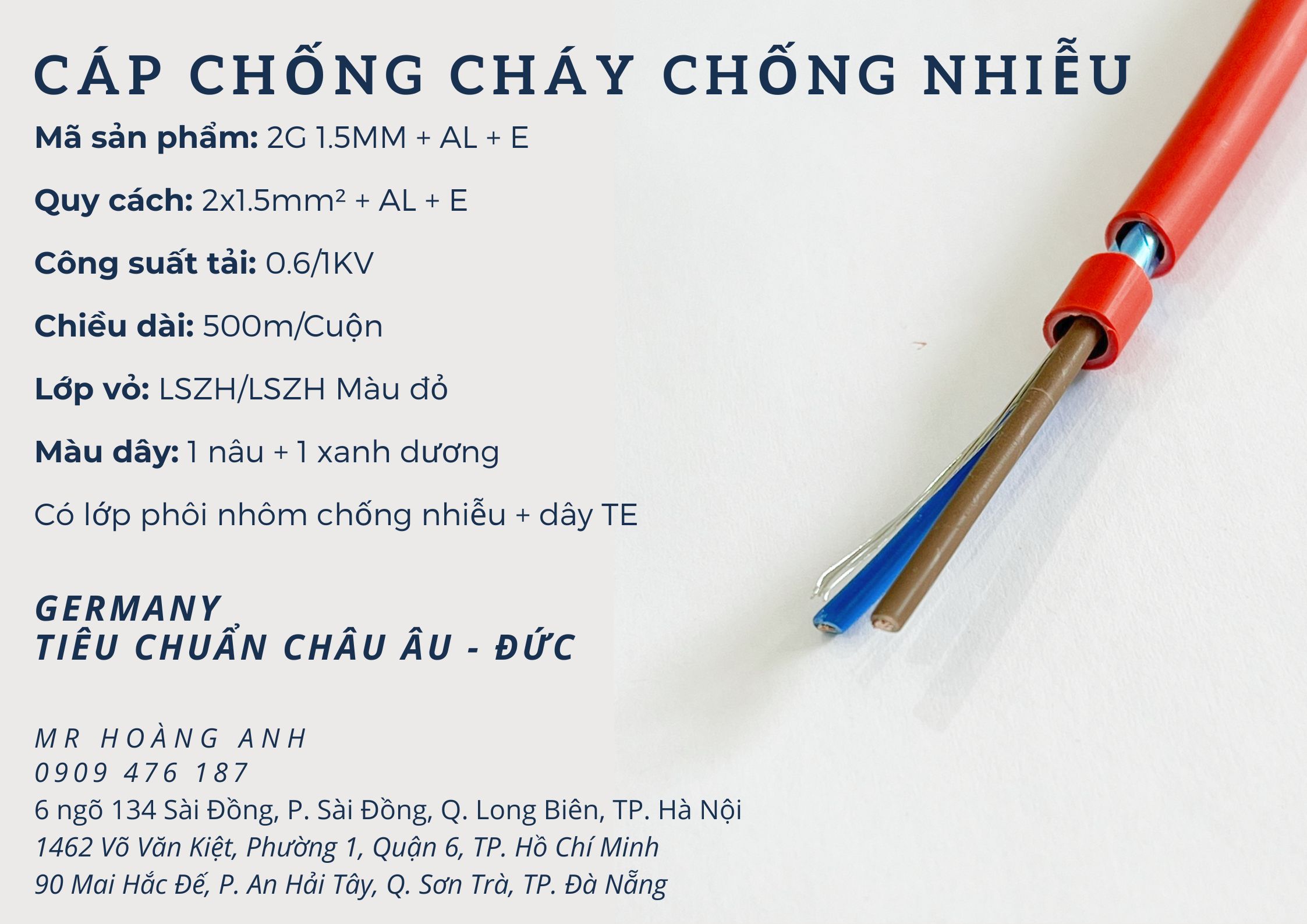 Dây cáp chống cháy chống nhiễu 2x1.5mm Altek Kabel