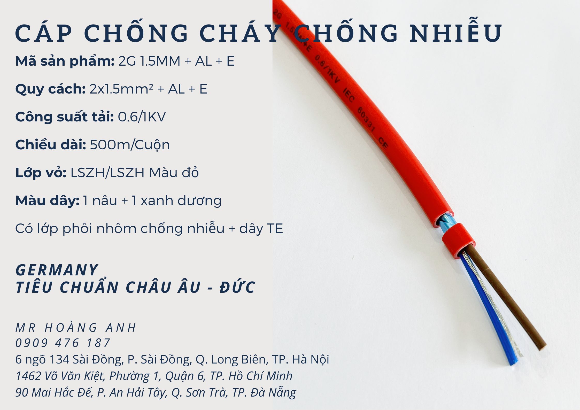 Dây cáp chống cháy chống nhiễu 2x1.5mm Altek Kabel