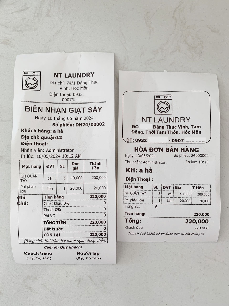 Máy tính tiền trọn bộ cho cửa hàng giặt sấy : 0917.66.4444