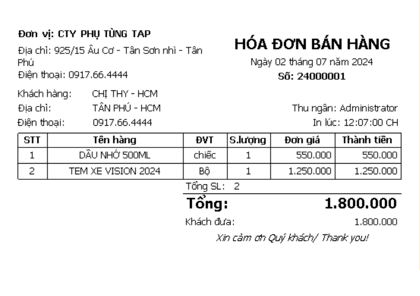 Phần mềm quản lý cửa hàng phụ tùng oto xe máy : 0917.66.4444