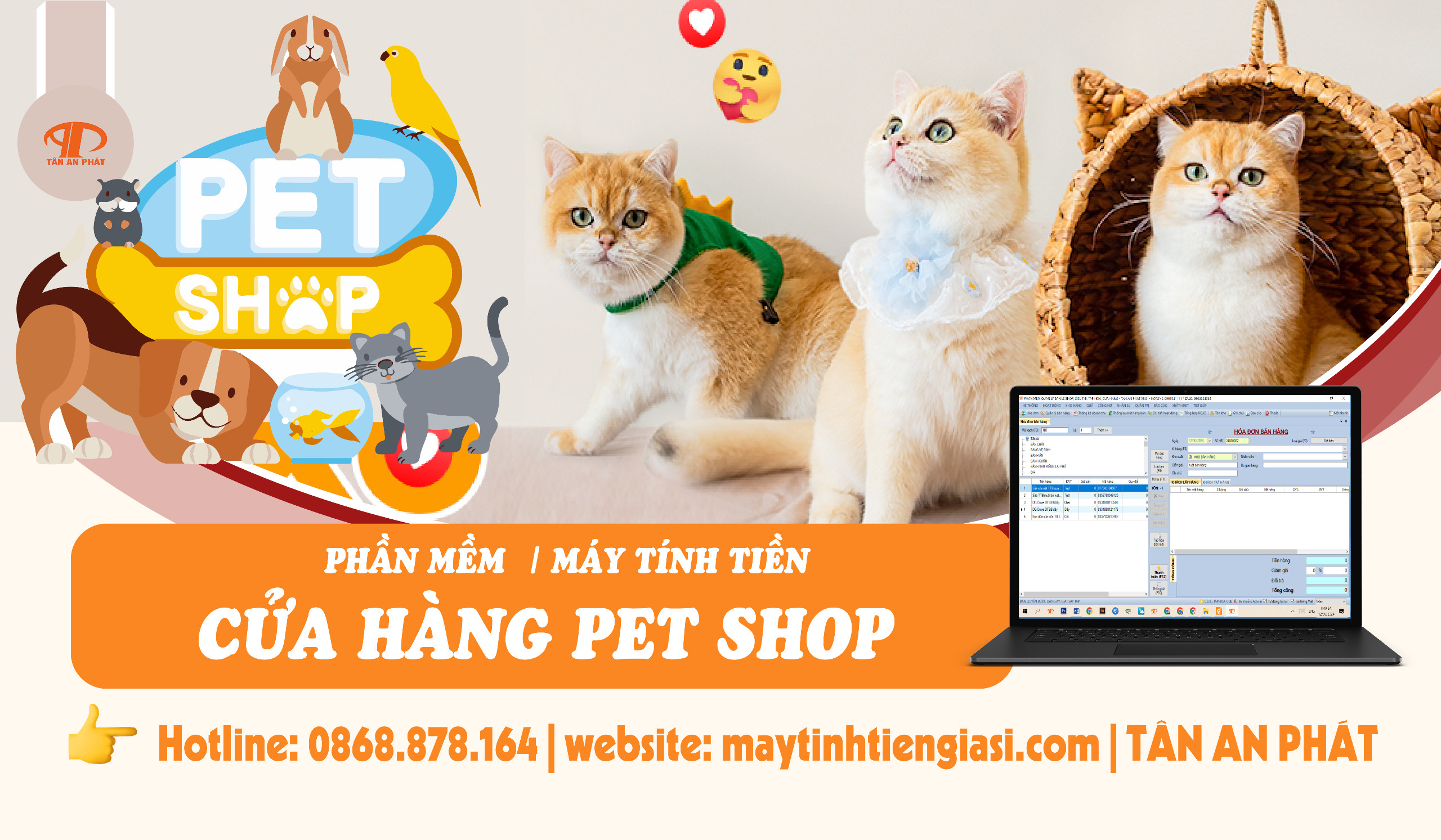 Trọn Bộ Máy Tính Tiền và Phần Mềm Quản Lý Shop Thú Cưng -0868.878.164