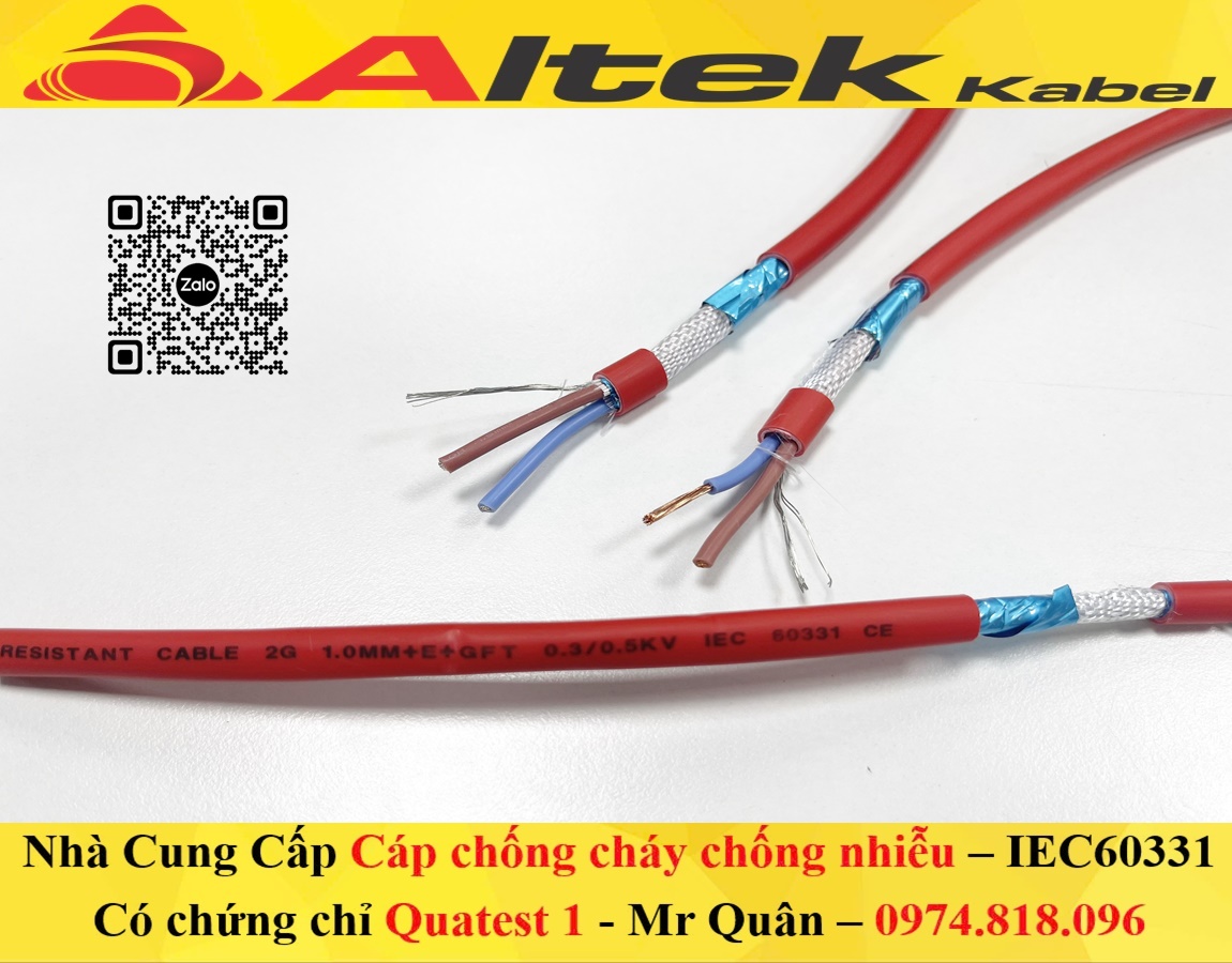 Cáp chống cháy chống nhiễu 2x1.0, 2x1.5, 2x2.5