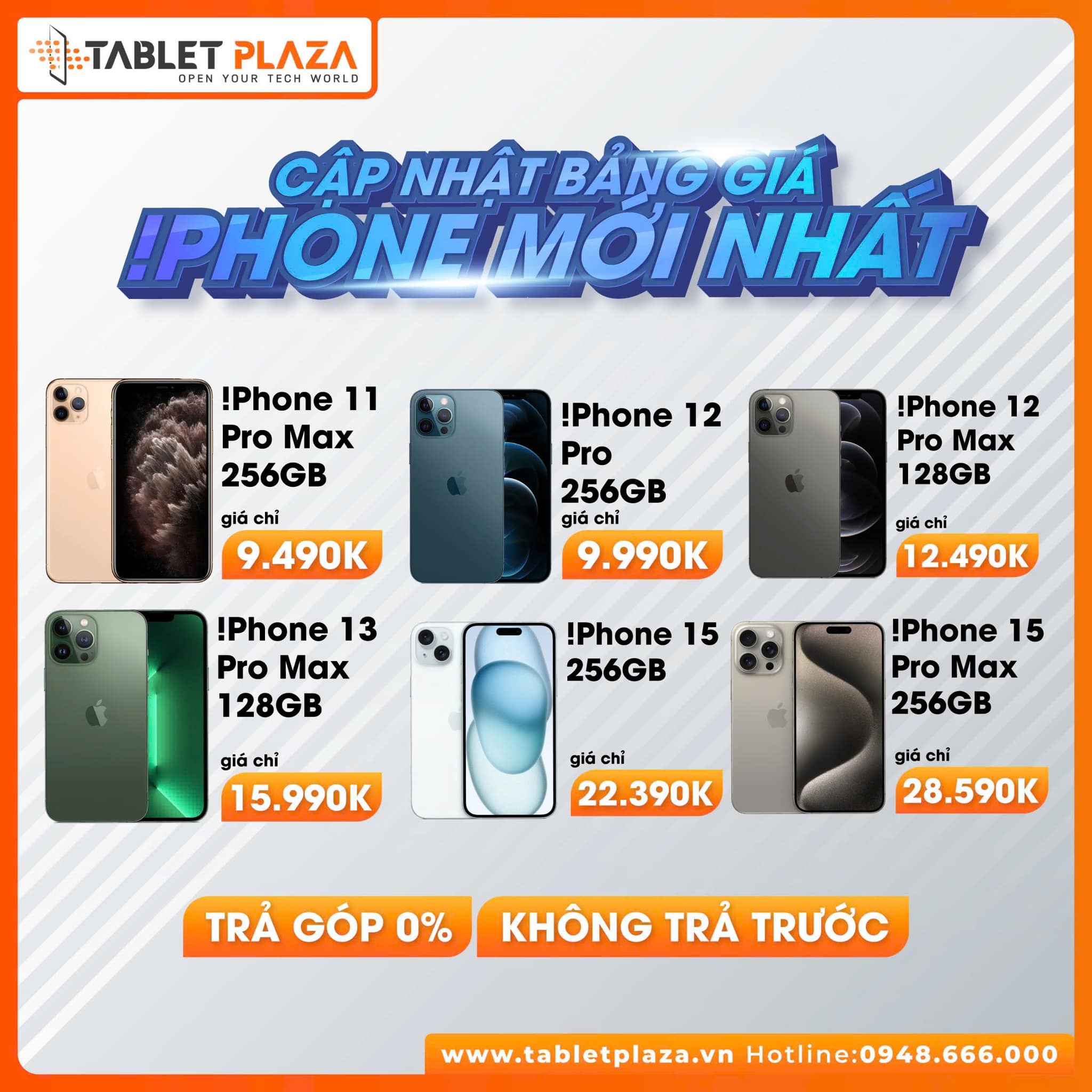 CẬP NHẬT BẢNG GIÁ IPHONE MỚI NHẤT TẠI TABLET PLAZA THỦ DÂU MỘT