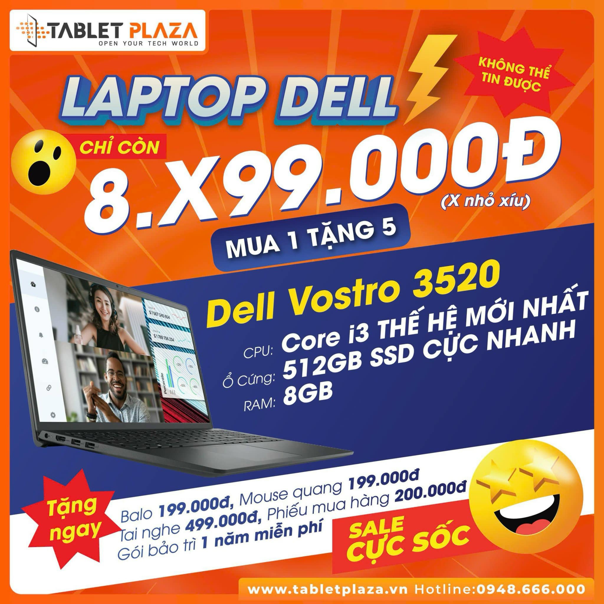 Chốt đơn ngay Laptop Dell Vostro giá chỉ 8.890.000đ