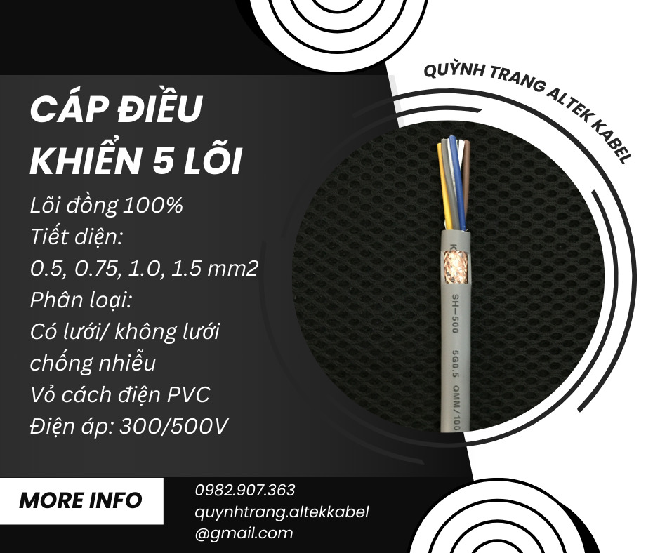 Cáp điều khiển truyền tín hiệu 5 lõi Altek Kabel