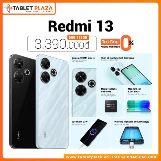 Dung lượng pin lới cùng Xiaomi Redmi 13 giá chỉ 3.390.000đ