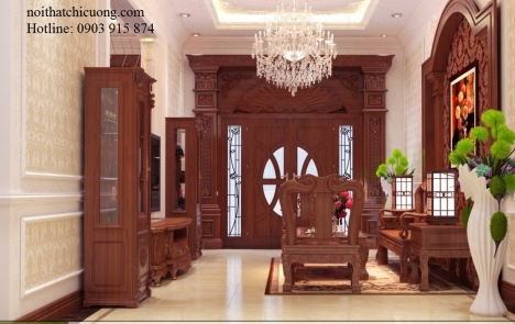 Đồ gỗ nội thất - Cửa gỗ mỹ nghệ kiểu cổ điển sang trọng