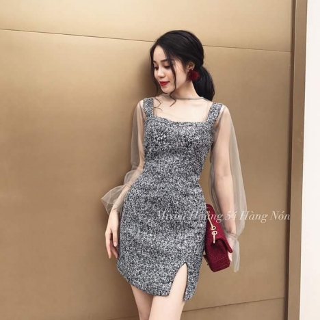 Váy da màu tiêu phối áo lưới sexy