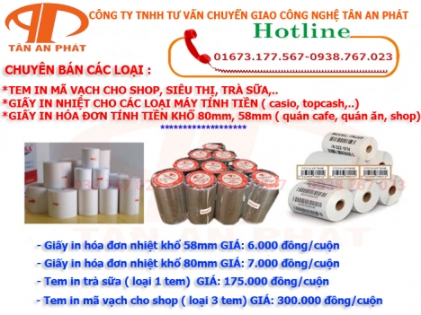 CHUYÊN CUNG CẤP CÁC LOẠI GIẤY IN HÓA ĐƠN-TEM IN MÃ VẠCH TẠI CẦN THƠ