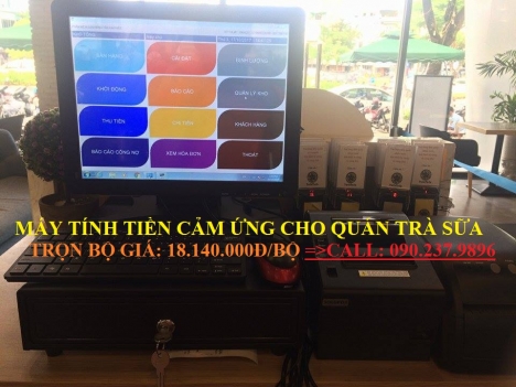 Máy tính tiền cảm ứng dùng cho quán trà sữa full box