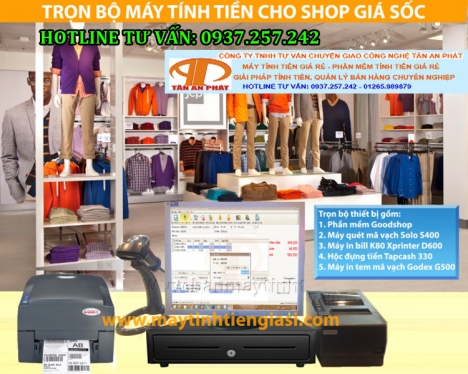 Bộ máy tính tiền cho shop giày dép, phụ kiện lắp đặt tận nơi tại Vĩnh Long