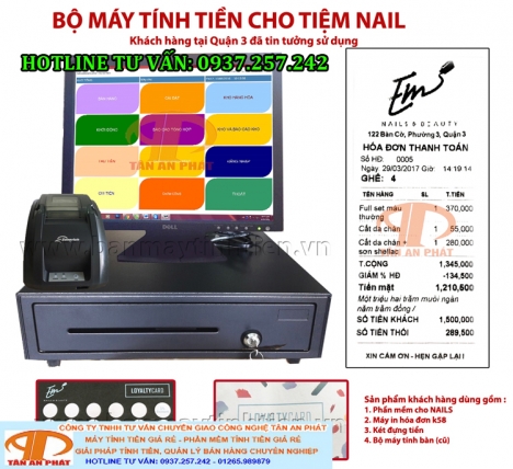 Bộ máy tính tiền cho salon tóc, tiệm nails lắp đặt tận nơi tại Vĩnh Long