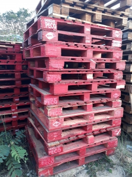 Pallet gỗ thông dày đã sơn màu đỏ kê hàng phân bón Quảng Trị 0905681595