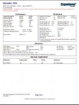 0942180139 - Copeland compressor ZR144KC-TFD-522 xuất xứ Thái lan