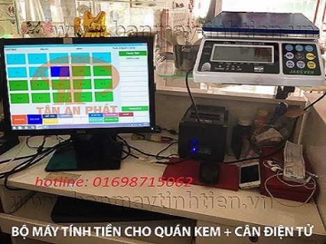 Cung cấp máy tính tiền cho quán kem tự chọn kết hợp cân điện tử giá rẻ tại đà nẵng 