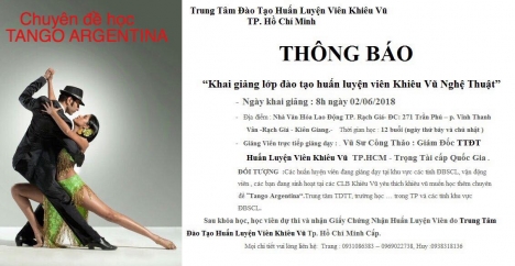 THÔNG BÁO KHAI GIẢNG LỚP HUẤN LUYỆN VIÊN “TANGO ARGENTINA” TẠI KIÊN GIANG