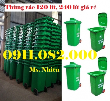 Bán thùng rác 120 lít 240 lít giá rẻ- thùng rác nhựa màu xanh, nắp kín