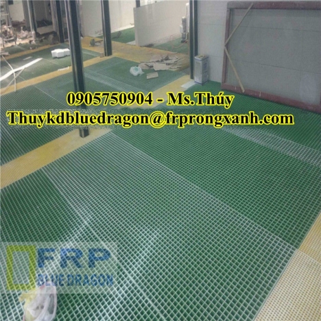 Bán tấm lót sàn ô lưới frp grating kháng hóa chất, cách điện, chống cháy lan