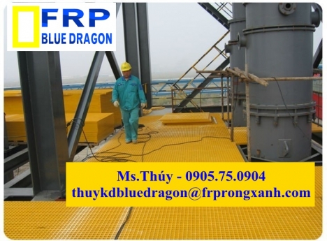 Bán tấm lót sàn ô lưới frp grating kháng hóa chất, cách điện, chống cháy lan
